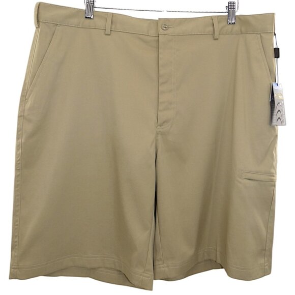 NWT Pebble Beach Tech Shorts Men 40 Tan Zip Pocket Dry-Luxe Performance Stretch - Picture 1 of 4